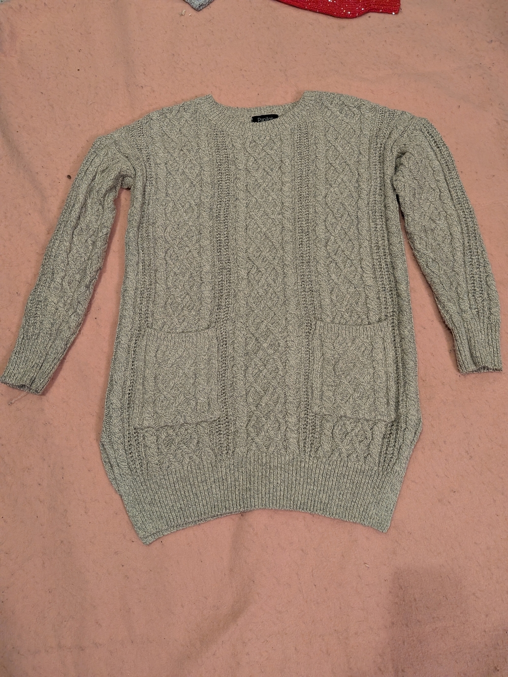 Papillion Long Gray Knit Crew Neck Sweater
